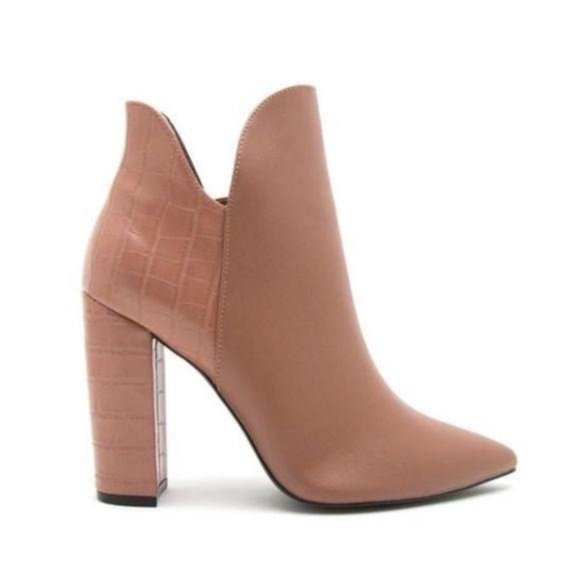 Mocha Ankle Booties with Embossed Detailing - Picture 2 of 6